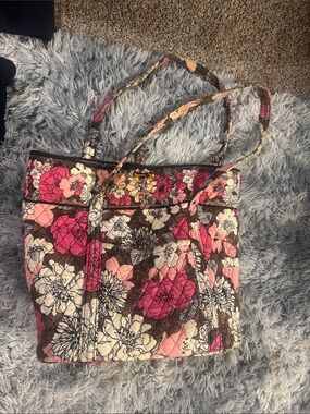 Vera Bradley Floral Quilted Tote in Pink, Brown and Cream